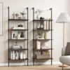 5-Tier Bookshelf, Modern Wall Mounted Ladder Shelf, 5 Tiers Wood Open Bookcase w/Metal Frame, Home Office Display Rack 1