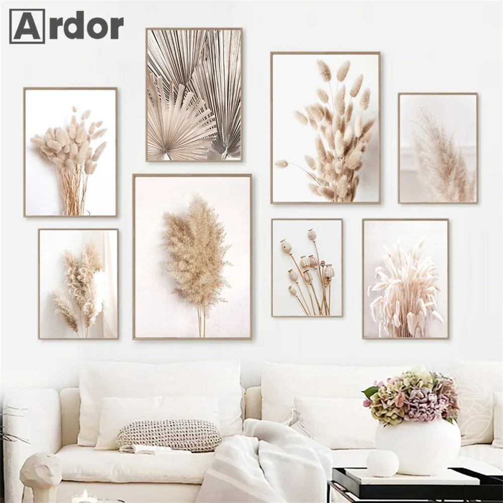 

Beige Reed Wall Art Pampas Grass Posters Canvas Painting Plants Hay Leaf Print Nordic Wall Pictures Living Room Interior Decor