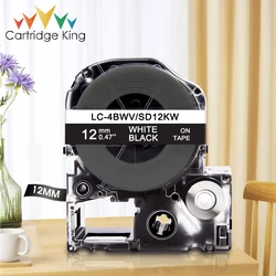 Versatile White Label Tape Replacement - 6/9/12mm - 12mm (White on Black)