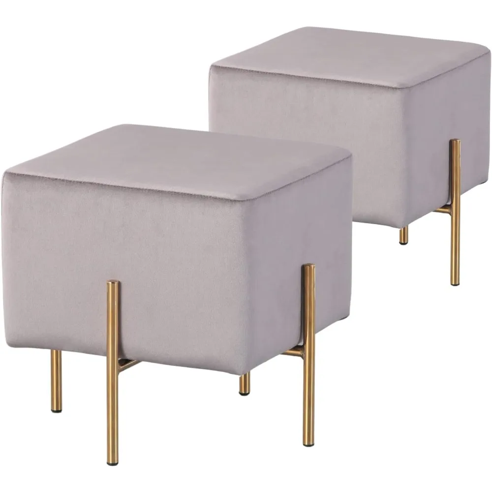 

Foot Stool Square Upholstered Foot Rest With Gold Metal Legs Free Shipping Modern Velvet Vanity Stool Cube Living Room Furniture