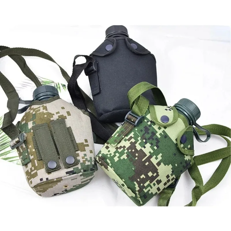Portable Water Bottle Camouflage Water Bottle 1L Leak Proof Wide Mouth Portable Camping Tactical Outdoor Gym Hunting Travel With Pouch Canteen Hiking