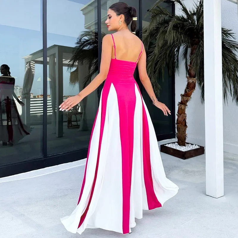 Spaghetti Strap Block Color Elegant Evening Ladies Dress Summer Fall Casual Clothes Y2K Streetwear Wholesale Dress