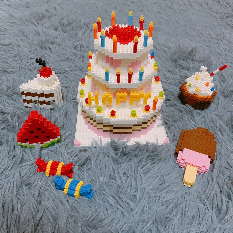 

1950Pcs Happy Birthday Cake Building Blocks 1950pcs Mini Bricks Toys Ice cream Children Mirco Block For Gift