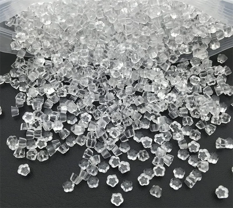 200/500 Stück 4–5 mm transparente Blumenform Ohrring-Verschlüsse Stopper Gummi transparente Silikon-Pads für DIY-Ohrring-Schmuckherstellung