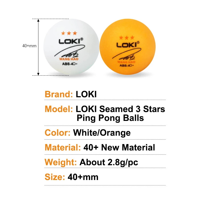 Description Picture 4 of itemLOKI 3 Stars Seamed Table Tennis Balls 40+mm New ABS Plastic Material Professional Ping Pong Balls for Club Training Durable
