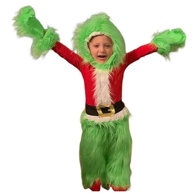 Costume Di Natale Per Bambini - Set 2 Pezzi (top In Peluche + Pantaloni), Mostro Verde O Babbo Natale, Taglie 6 Mesi-5 Anni