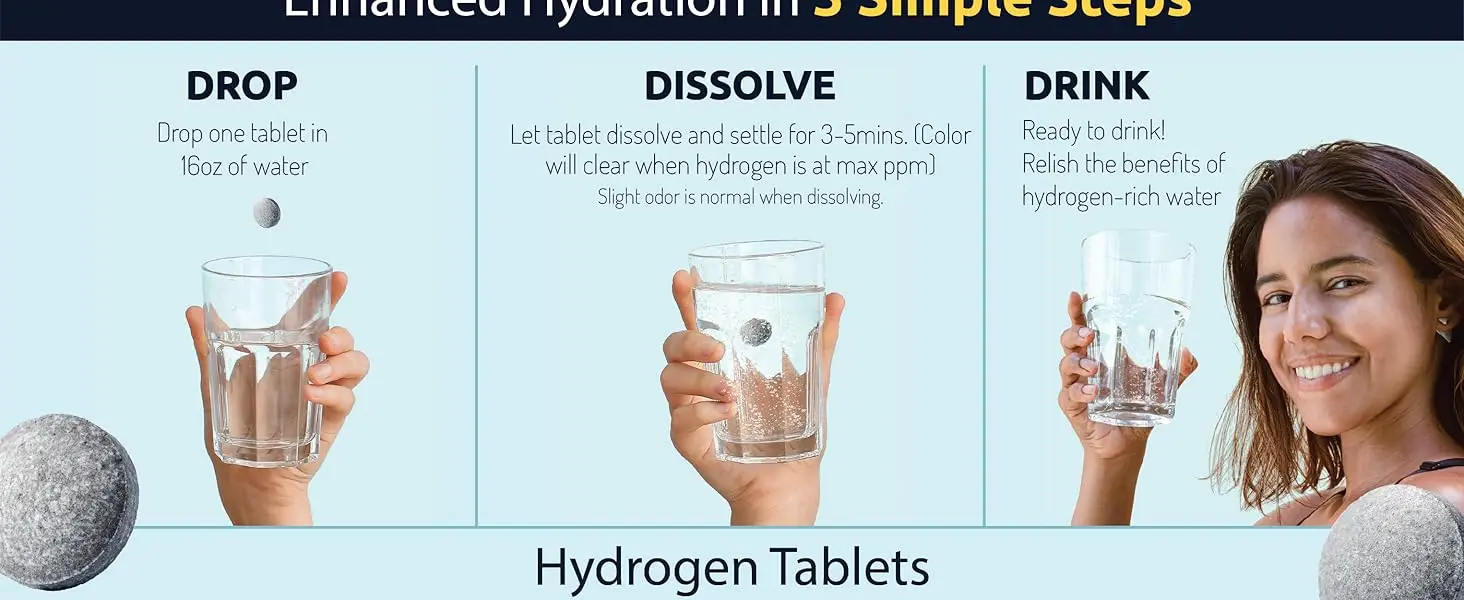 Hydrogen Tablets, Gluten-Free, Soy-Free, Vegan Formula Made in USA, No Preservatives or Additives