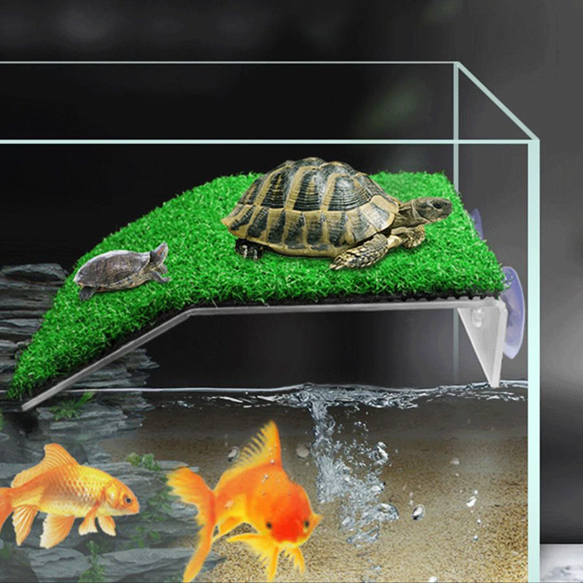 Aquarium Accessories Reptile Hammock Turtle Basking Platform with Simulation Turf