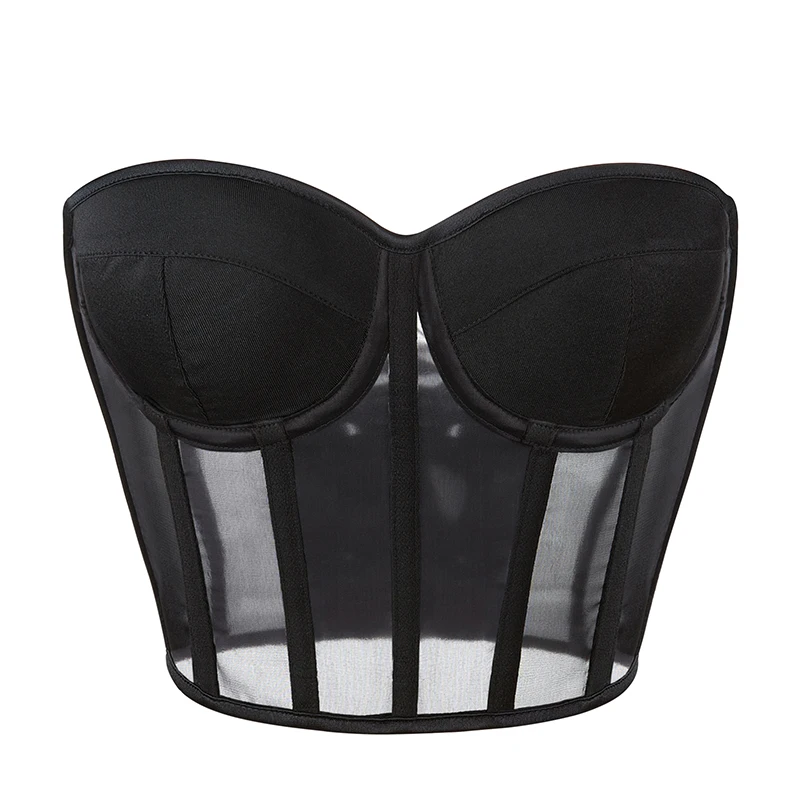 Corset Bustier Top Plus Size Women 13-piece Fishing Boned Lace-up Mesh Crop Top G-String