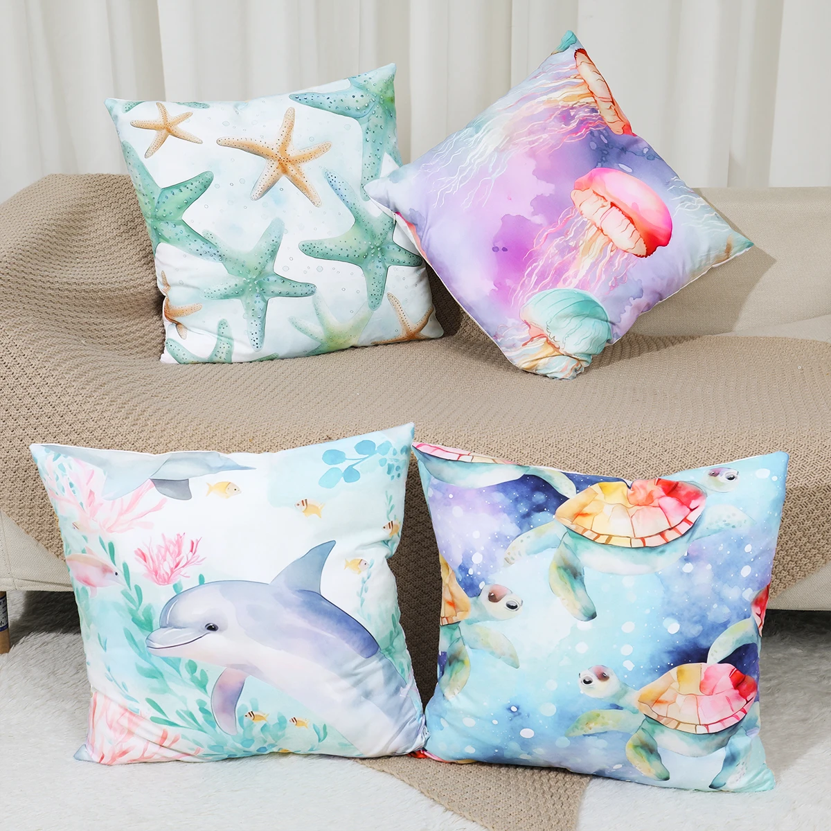 

Декоративная наволочка «водные существа», 2024