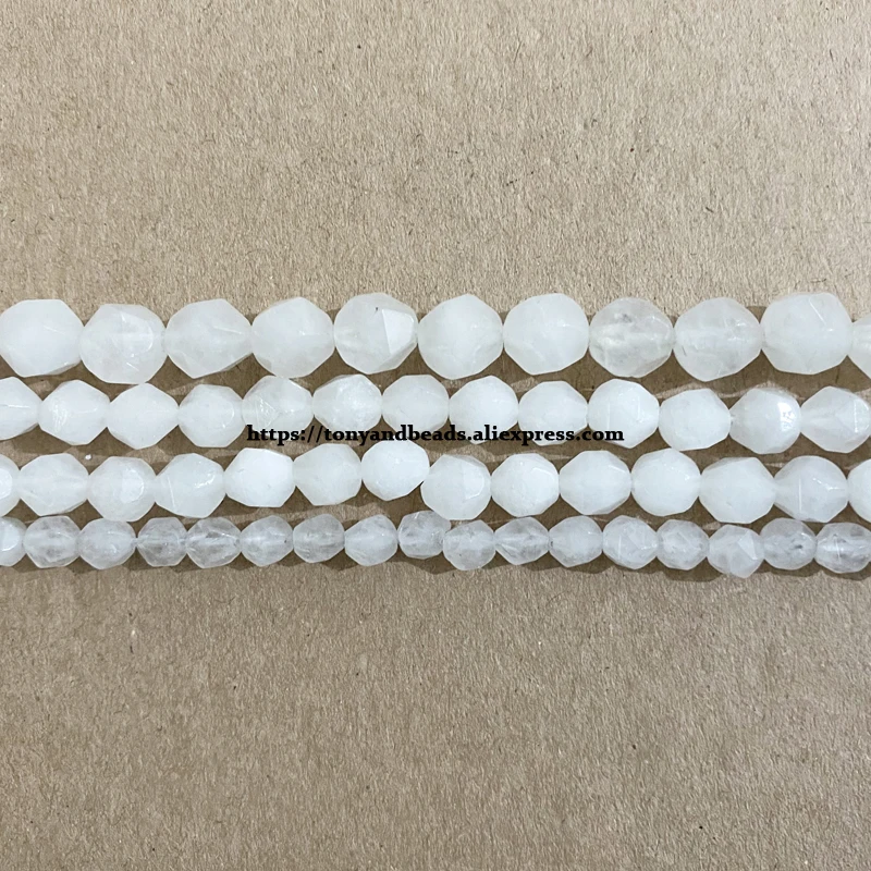 Cuentas Sueltas Redondas De Jade Blanco Transparente Facetado, Piedra Natural De 15 ", Cort Grand, 6, 8 Y 10mm, Tamaño A Elegir - AliExprs