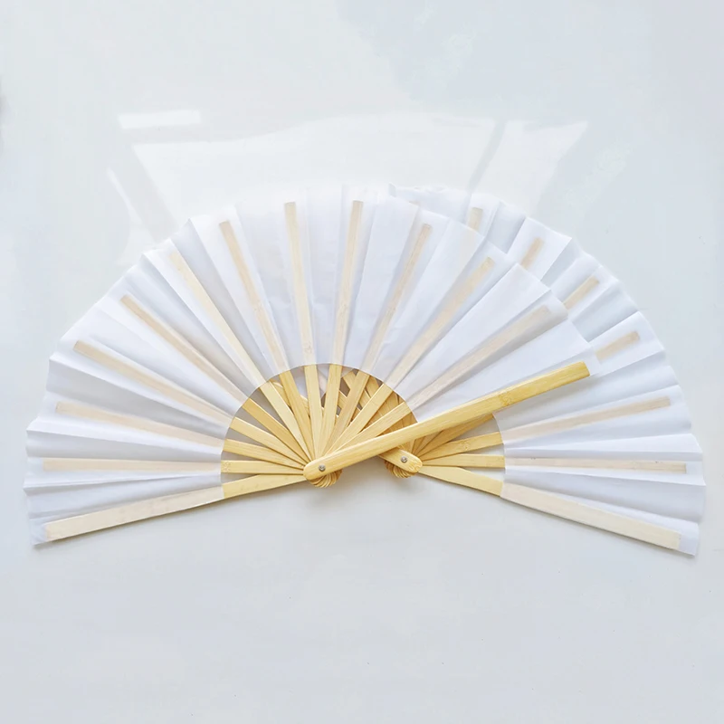 Folding Hand Fan Chinese Kung Fu Tai Chi Fan Nylon-Cloth Bamboo Fans For Performance Dance Festival Gift White