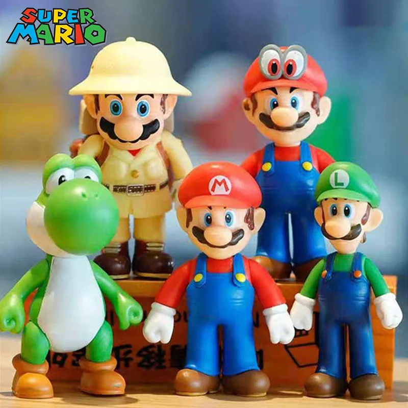 

Super Mario Bros Action Figures Game Peripherals Anime Figure Luigi Yoshi Collect Statues Cartoon Toys Model Dolls Gift for Kids