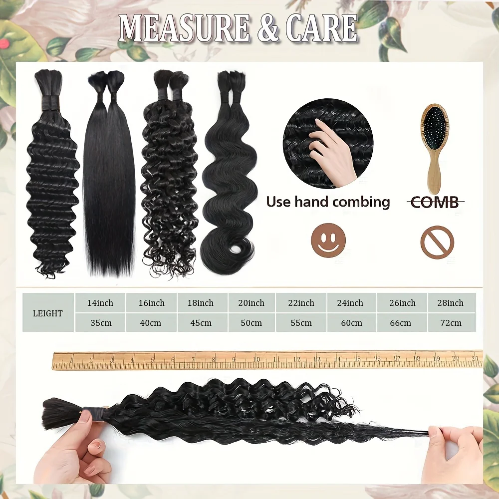 12A Body Wave Bulk Human Hair No Weft Unprocessed Virgin Remy Hair Soft Bouncy For Boho Braids DIY Styling Natural Black Raw Hair Extension 55g/1pack 8