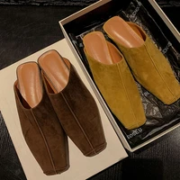 NEW Summer Women Mules Sheep Suede Leather Shoes for Women Cover Toe Slingback Shoes Square Toe Slippers Handmade Modern Sandals - Image 4