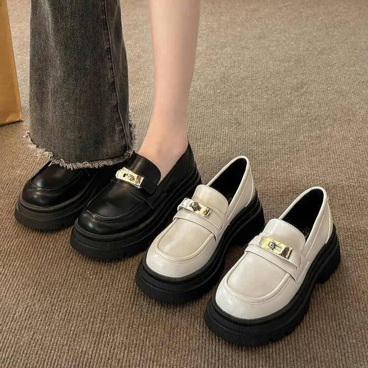 

Chunky Loafers For Women Leather Platform Shoes Round Toe Casual Shoes Ladies British Style Slip On Black Lolita Vintage shoes