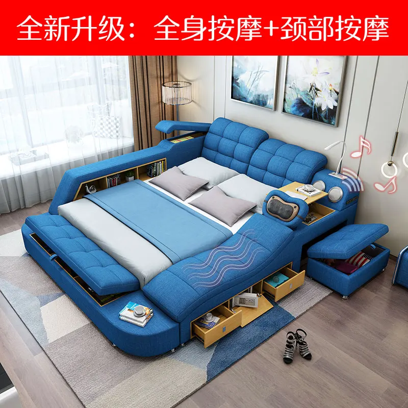 

Smart Massage Fabric bed, tatami bed, double bed, 2.2m marriage bed, modern simple master bedroom, multifunctional cloth bed