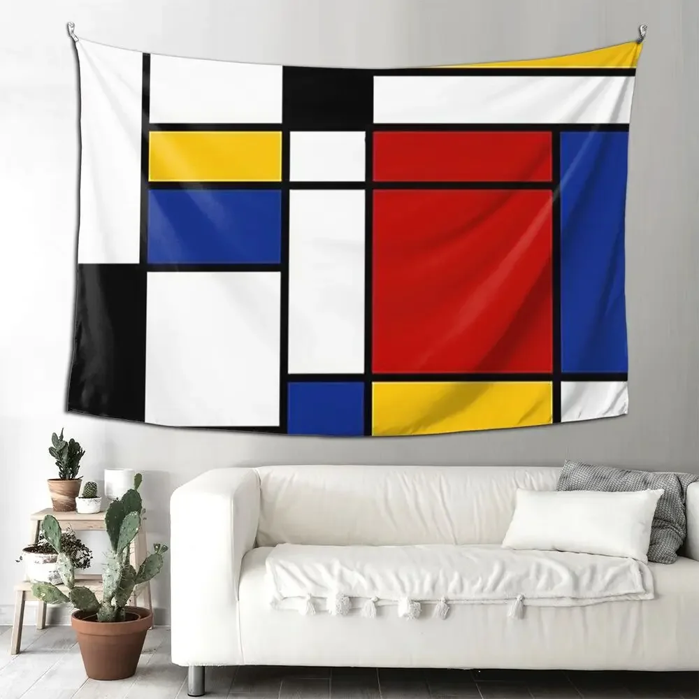 VIKAMA Mondrian Geometrischer Farbblock-Wandteppich, moderne abstrakte Kunst, minimalistischer nordischer Stil, Wohnzimmerdekoration – Detail 9