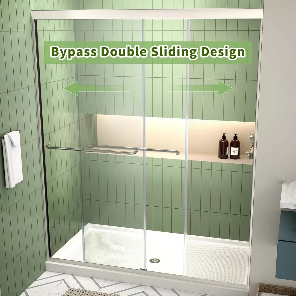 Shower Door, 44-48 in. W X 70 in. H, Semi-Frameless Double Sliding Doors, SGCC Tempered Glass, Bathroom Shower Door 4