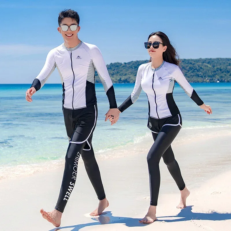 Women's Men's Long Sleeve Rash Guard, Quick Dry Swim Shirt+Trunks+Shorts With Bikini Full Body Water Surf Swimsuit Bathing Suit