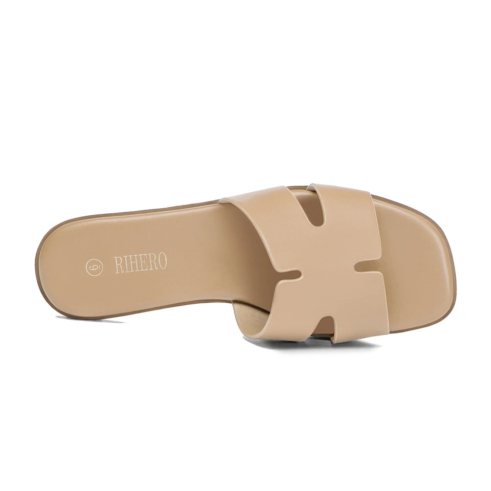 Comfortable Women's Leather Slide Flat Sandals