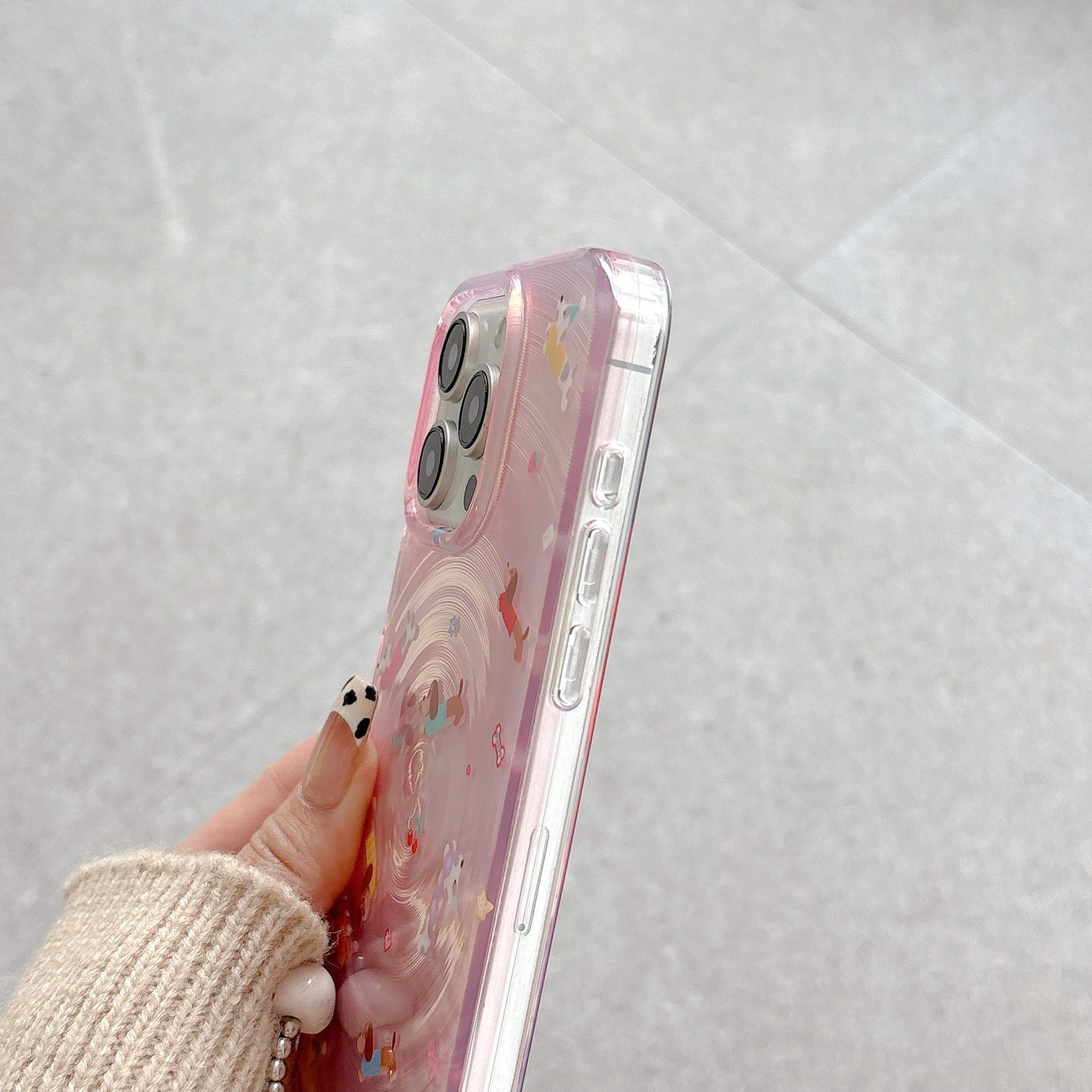 Korean Ins Pink Spiral Pattern Full Screen Dachshund Dog Bracelet