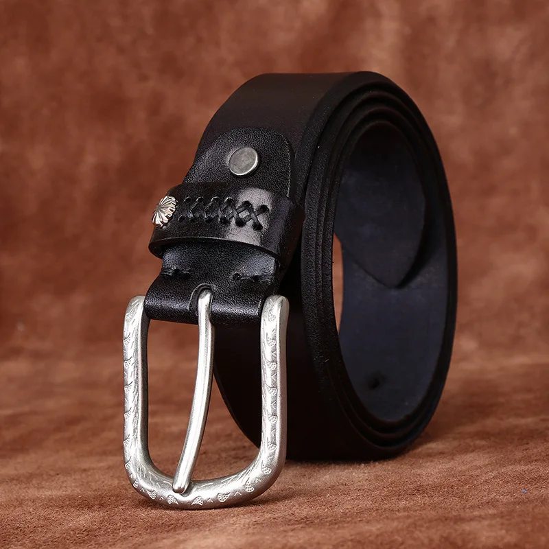

3.8CM Pure Cowhide Men Belt Top Layer Leather Casual High Quality Vintage Design Pin Buckle Genuine Leather Belts For Man