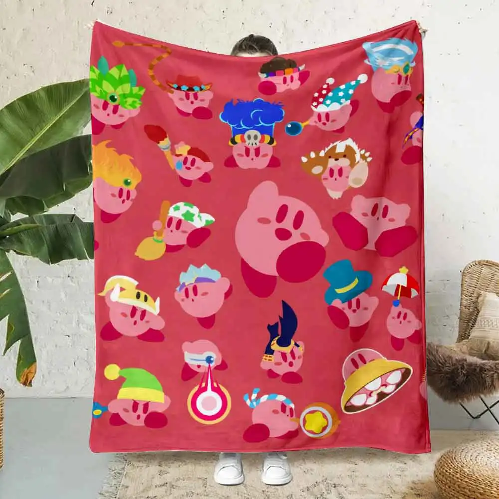 Cartoon Stars K-Kirby Wave Printed Blanket Picnic Blankets Warm Blanket Soft and Comfortable Blanket Home Travel Birthday Gift 3