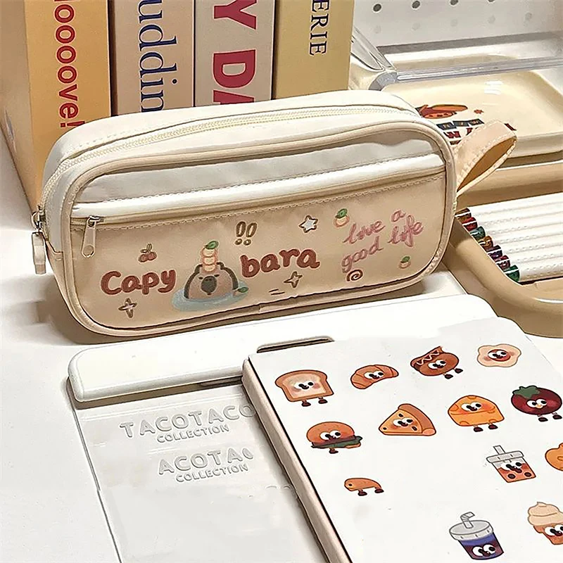 

Модные милые Мультяшные косметички на молнии с котом капибара, дизайнерские вместительные сумки для ручек с милым принтом, милые косметички для студентов