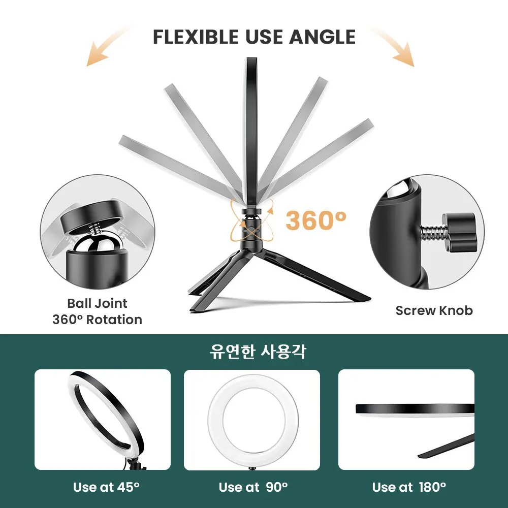 Fill Light Desk Ring 16cm Dimmable LED with Tripod Stand Angle Adjustable USB Interface Video Live Stream Makeup