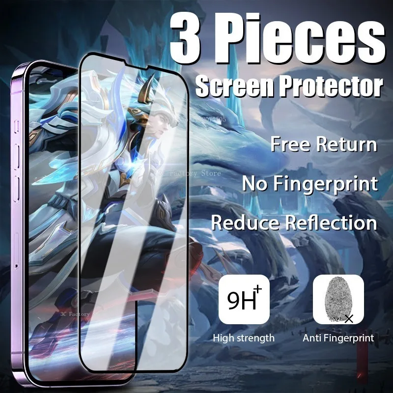 

Защитное стекло, закаленное стекло с полным покрытием для iPhone 14 15 Pro Max 11 Pro XR XS Max 14 7 8Plus 12 13 Mini, 3 шт.
