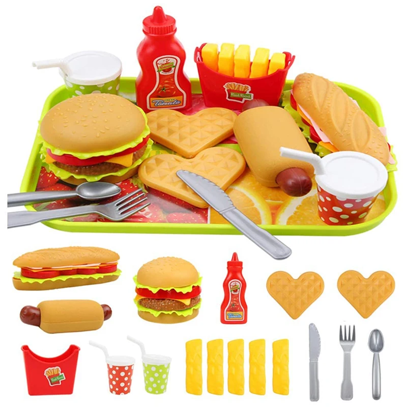 Toddler Girls Toys Play Food Pretend Set Food Green Stem Kids Toys Burger Boys Pretend Play 18PCS pretend food toys pretend kitchen toys kitchen toys wooden burger toys wooden ice cream playset pretend coffee set toys educational toys