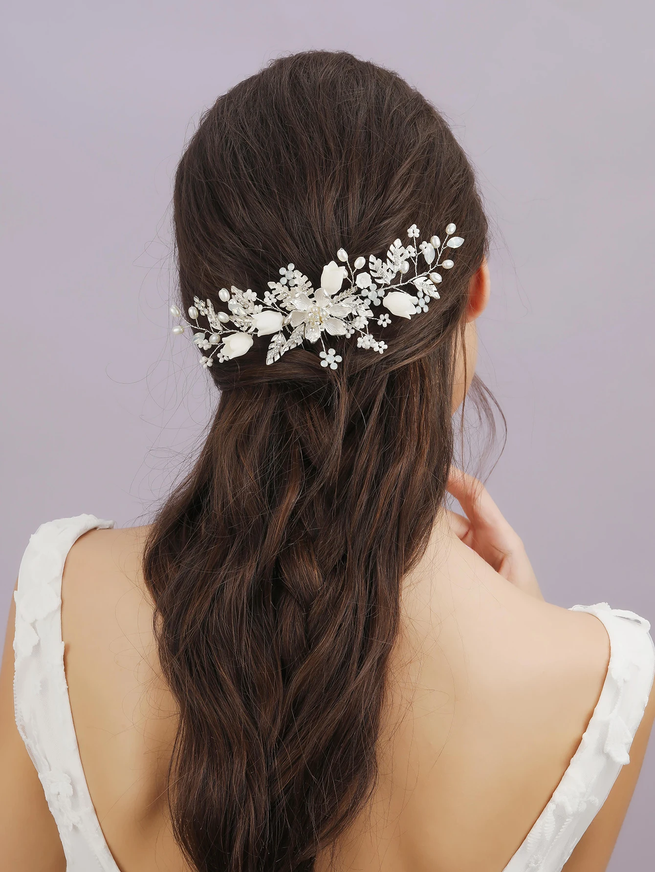Wedding Hair Accessories Flower Pearls Hair Combs For Women Bride Alloy Leaves Bridal Side Band Fashion Hairband