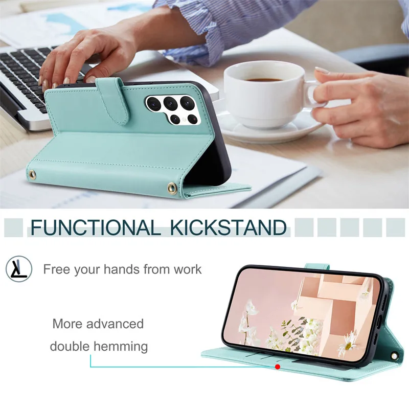 Étui portefeuille en cuir à carreaux pour Samsung Galaxy S25 S24 S23 S22 S21 S20 FE S10 Note 20 Ultra 10 Plus 9 8 Housse de téléphone à rabat avec lanière_voghion.com