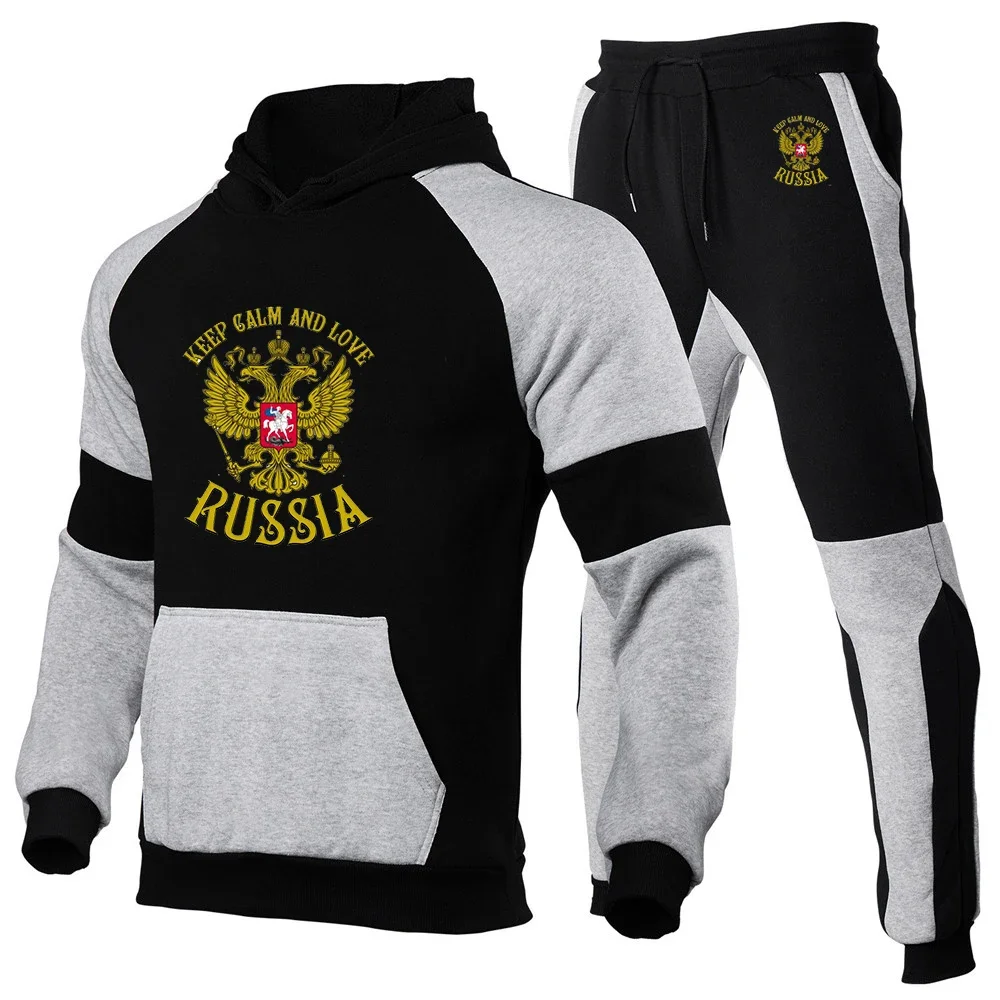 

Russia Badge Gold Eagle Printing 2024 Men Fashion Hoodie Sportswear Jogging Casual Tracksuit Running Sport Suits+Pant 2Pcs Sets