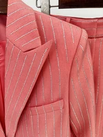 HIGH STREET Newest 2026 Designer Suit Set Women's Single Button Striped Diamonds Blazer Pants Suit 2PCS - Image 5