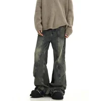 Jeans taille haute évasés pour hommes, pantalon longueur au sol, irrégulier, décontracté, droit, automne, hiver, 2025 1