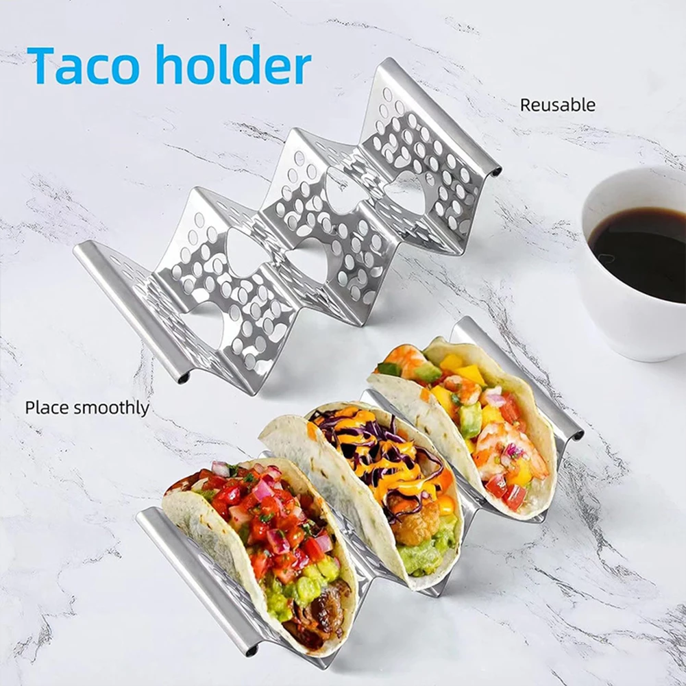 Estante de tortillas de cocina para fiesta, soportes de tacos de acero inoxidable para horno microondas, bandeja de tortillas, herramientas para hornear, puede sostener 3