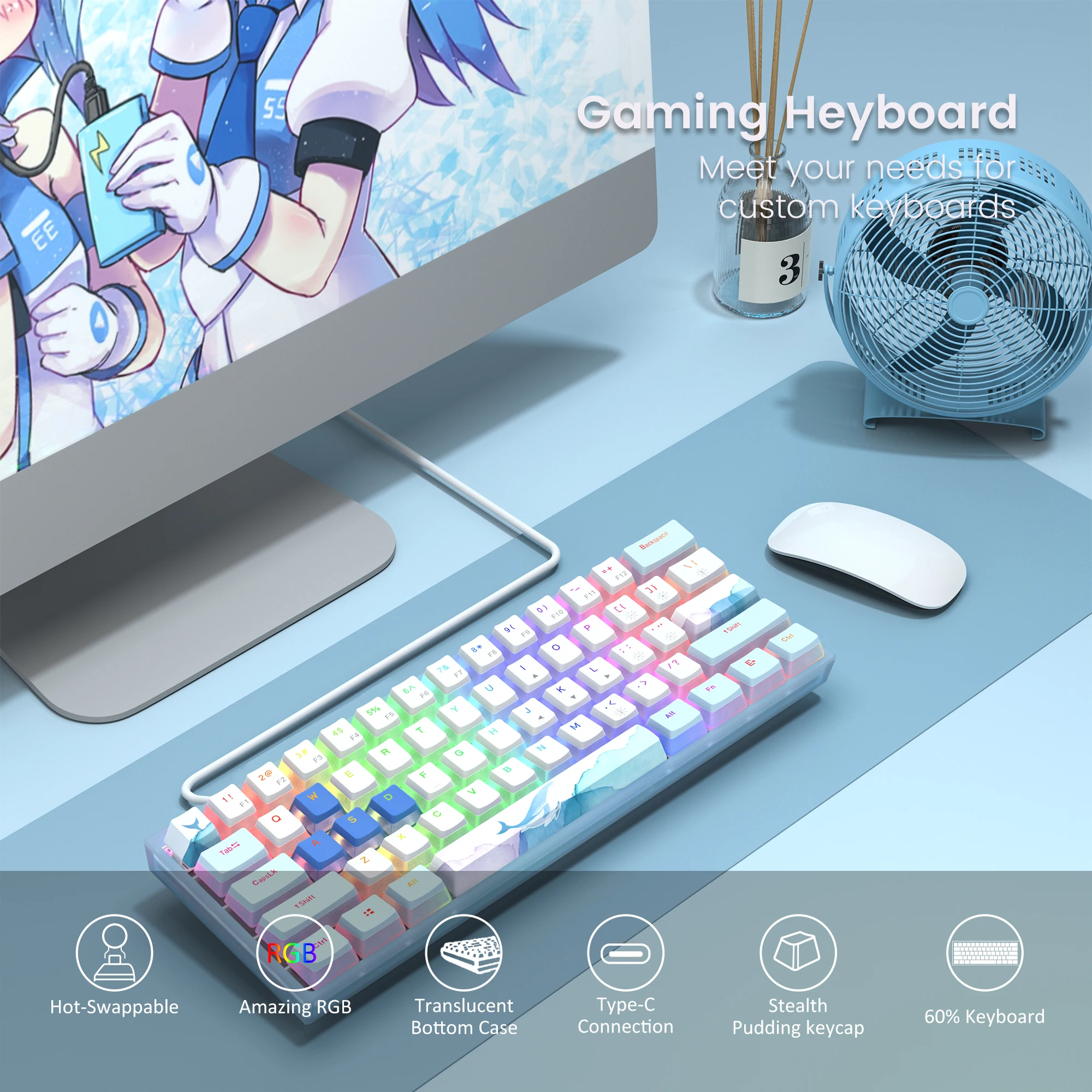 Clavier Gaming Magegee 60% – Mécanique, Ouvert Mais Jamais Utilisé