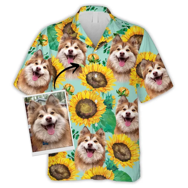 Hawaiian Beach Shirts Short Sleeve Cute Doggy Dog Graphic Shirts For Men Clothing 3d Print Y2k Tops Vintage Clothes Lapel Blouse