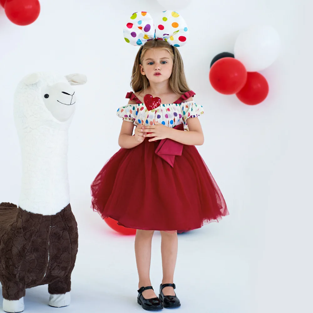 

Princess Red Spaghetti Strap Wedding Kid Dress Birthday Performance Party Evening Dress Kid Clothing 3-10 Y