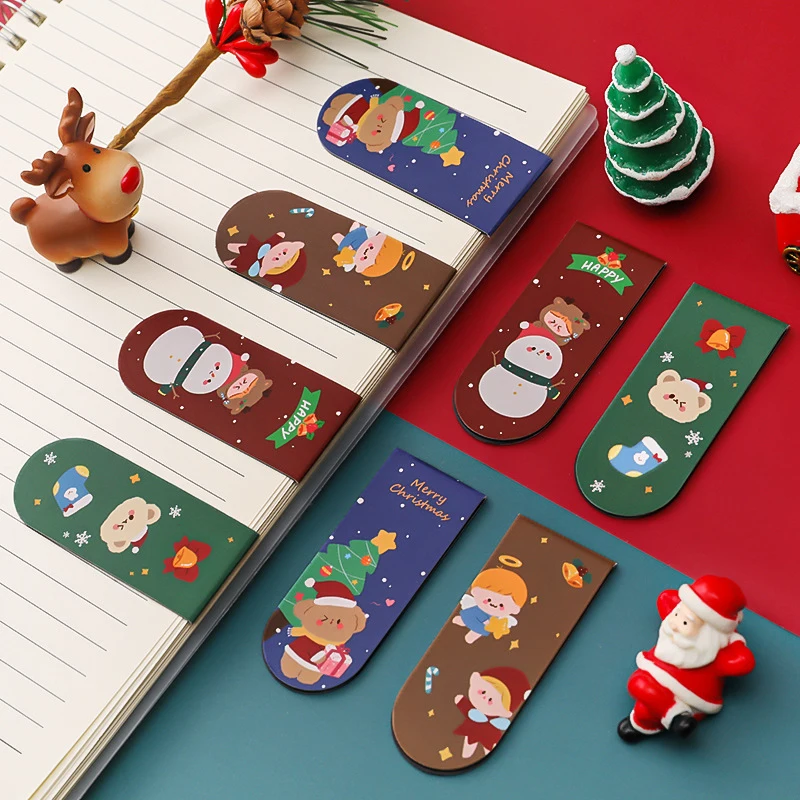 

Cartoon Merry Christmas Magnet Bookmark Reading Christmas Bear Snowman Book Mark Stationery Material School Office Supply School