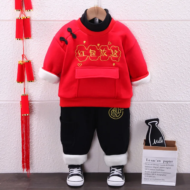 2023 Traditional Chinese 0-5Year Baby Boy Plush Thicken Casual Clothes New Autumn Winter Infant Girl Clothing Toddler Outfits
