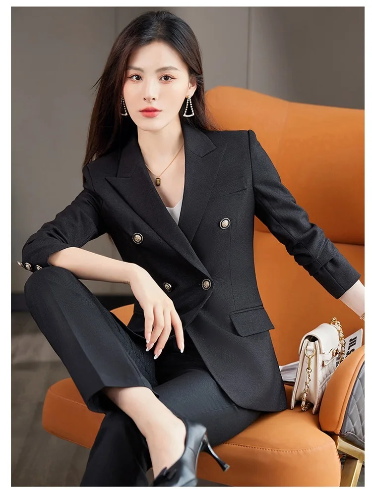 Women 2 Piece Set Office Ladies Elegant Casual Business Jackets +Split Wide  Leg Pants Female Clothes Formal Blazer Pantsuits _ - AliExpress Mobile