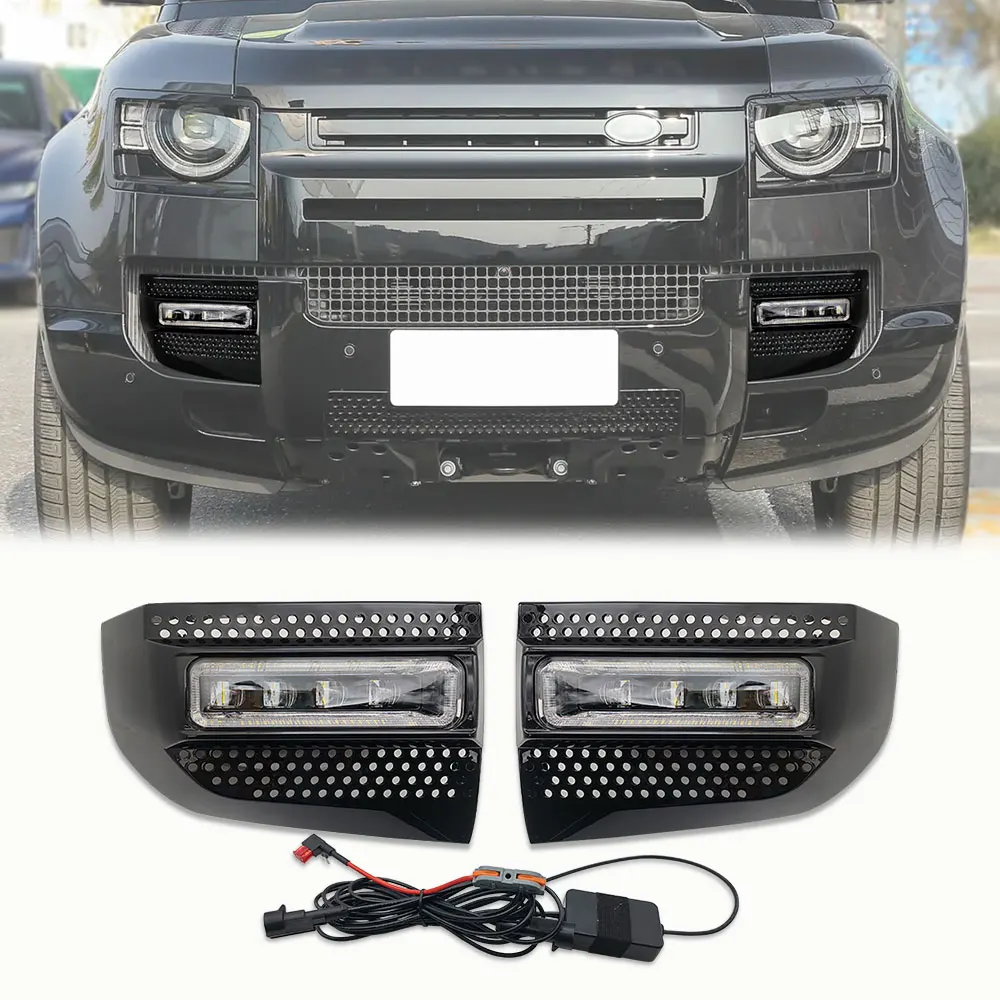 Land Rover Defender 용 Led 주간 주행 등 안개 램프 90 110 130 2020 2021 2022 2023 2024 비파괴 설치