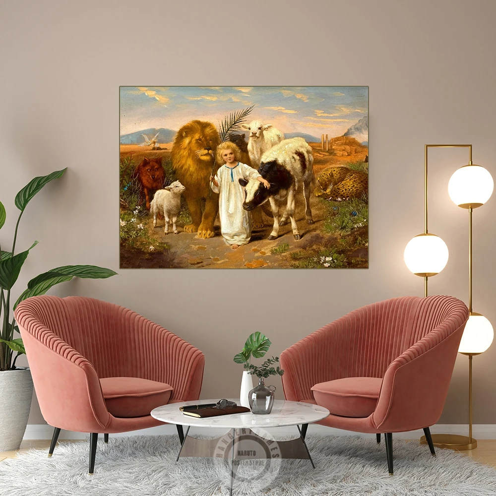 

The Peace 1896 Painting by William Strutt Canvas Print A Little Child Shall Lead Them Vintage Wall Art Poster Room Home Decor