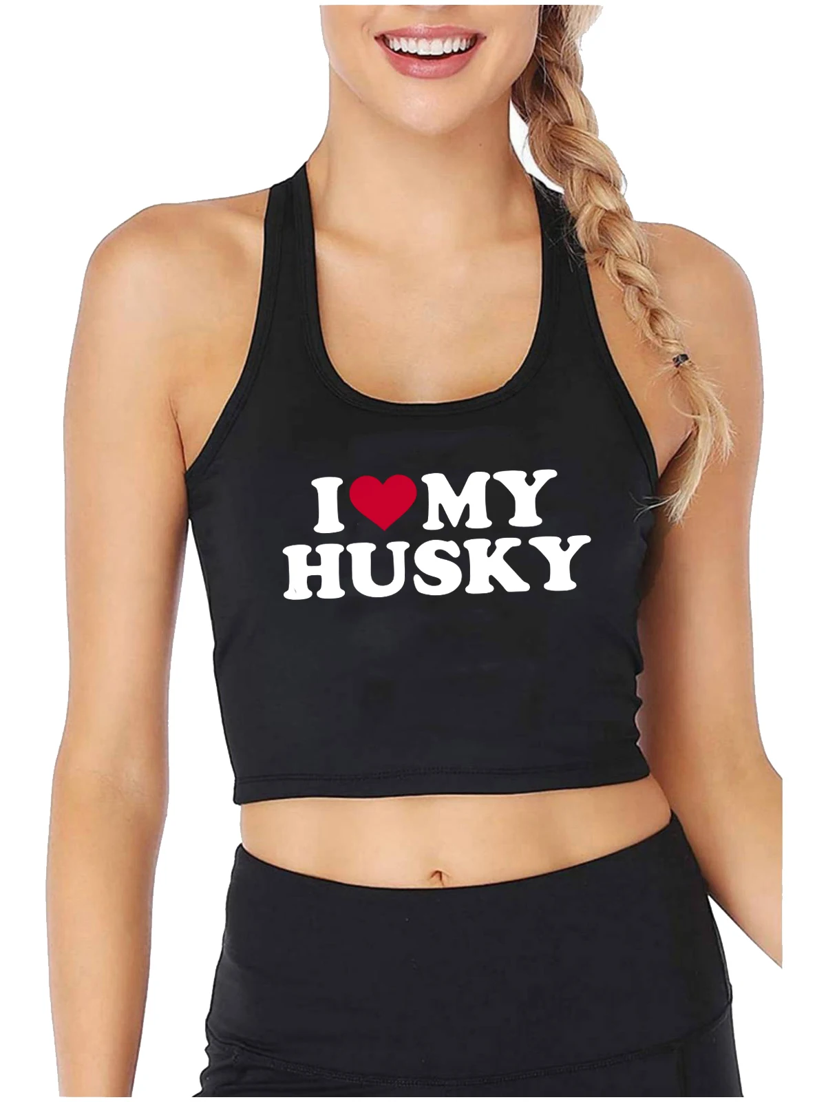 

I Love My Husky Design Sexy Slim Fit Crop Top Hotwife Humorous Fun Flirting Tank Tops Women's Naughty Sports Training Camisole