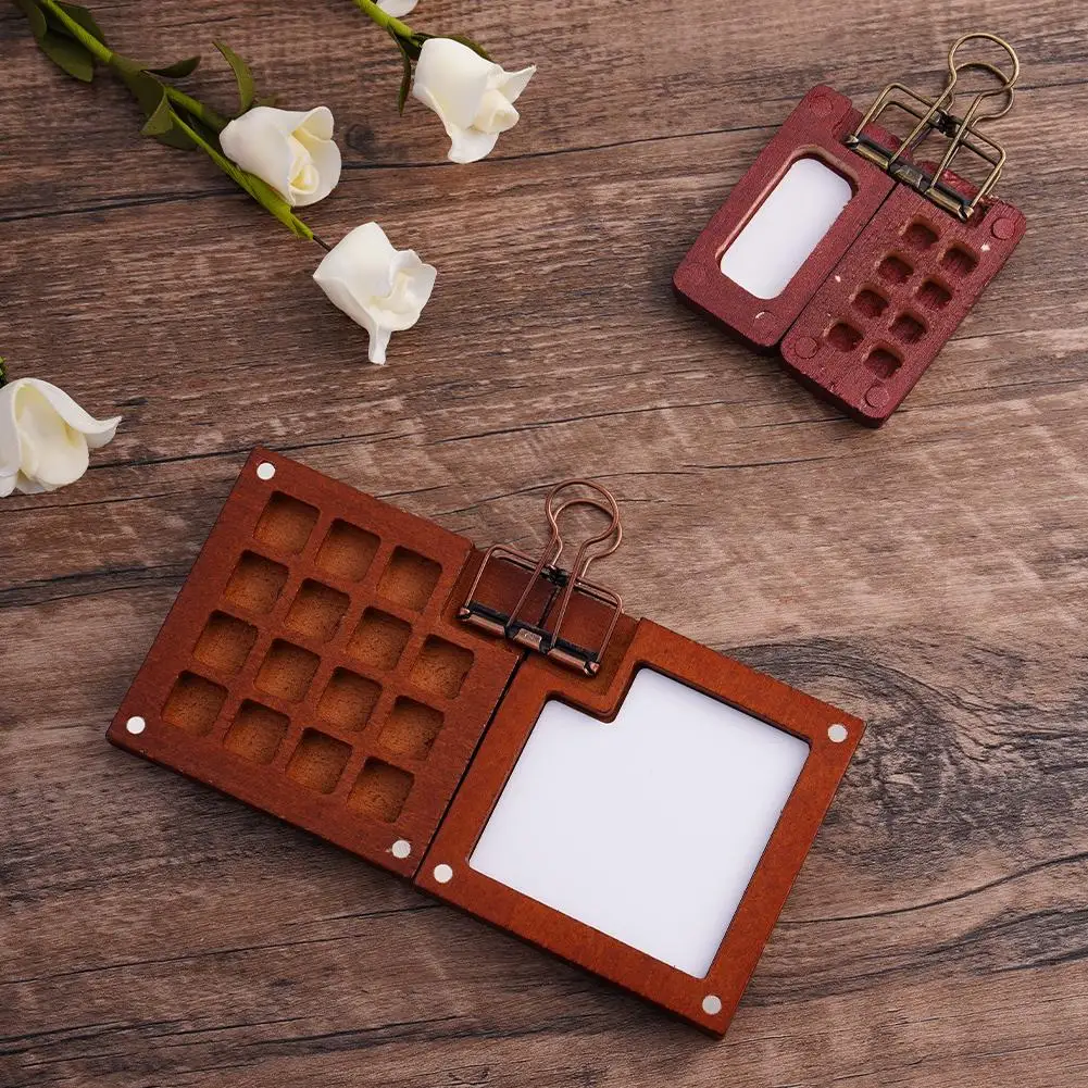 8/15Girds Empty Wooden Watercolor Palette Portable Mini Travel Watercolor Walnut Wood Paint Box Tray Box Art Painting Art Supply 4