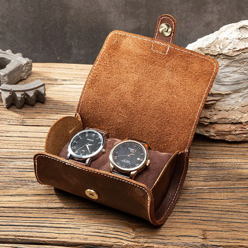 2 3 Slots Watch Roll Travel Case Chic Portable Vintage Leather Display Watch Storage Box Flip Type Convenient Box