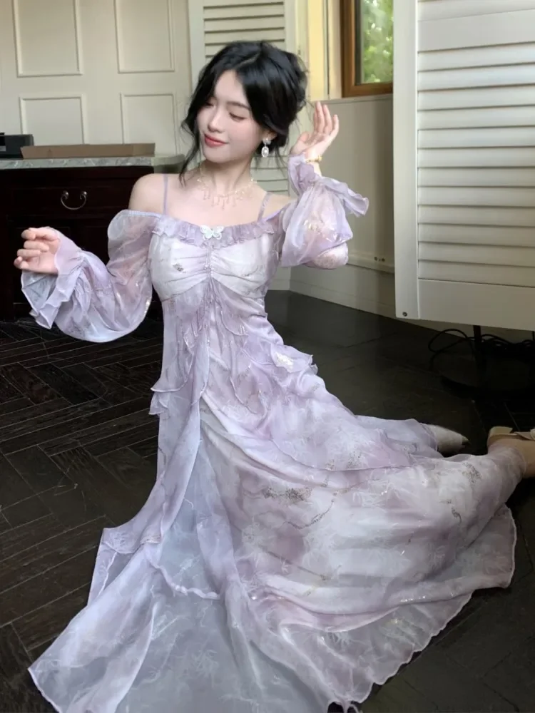 فستان طويل طباعة خريفية أنيقة